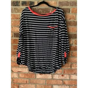 Ana plus size 2X long sleeve knit striped top black white and orange